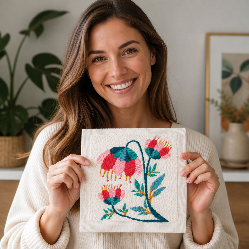 Punch Needle Craft Kit | Pre-Printed Fabric, Yarn and Tools Included | Beginner-Friendly Floral Wall Art, No Experience Needed
