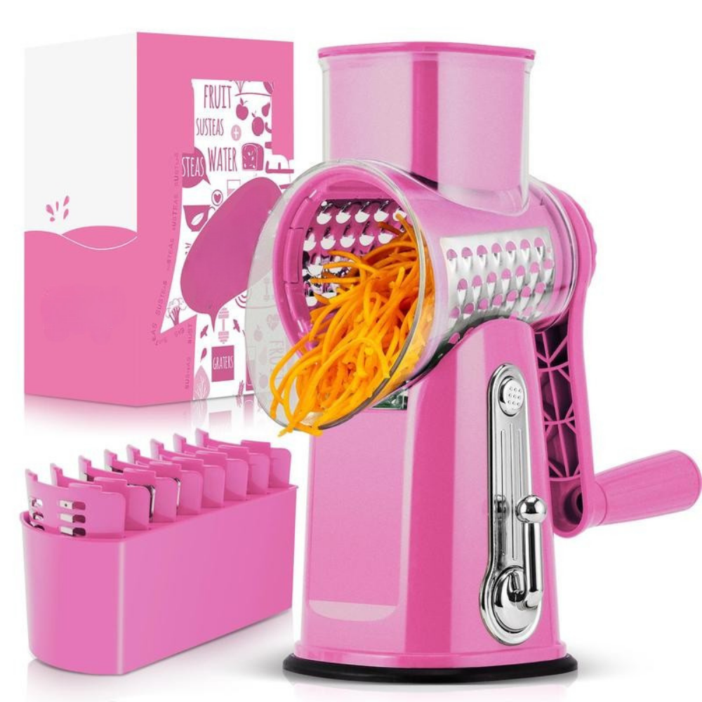 QuickSlice Rotary Kitchen Tool | Hand Crank Drum Grater and Slicer with Suction Base