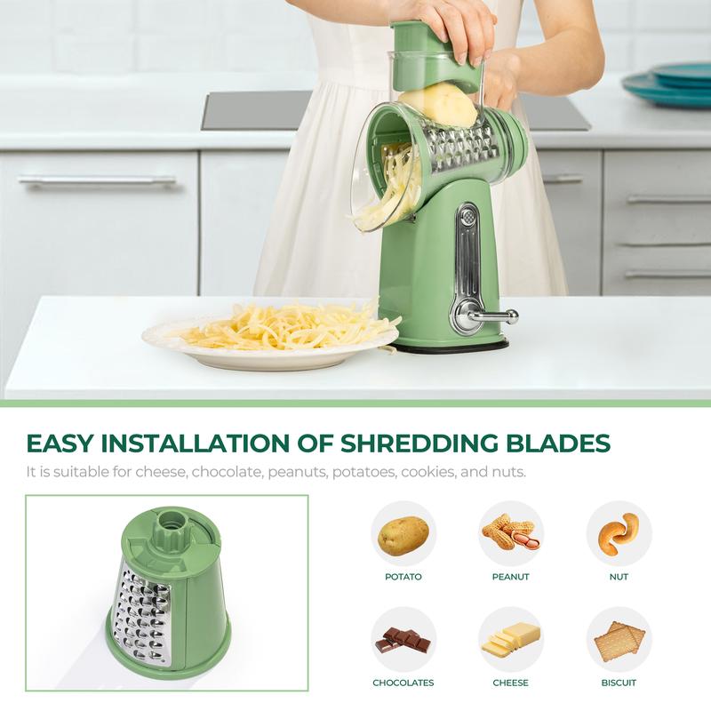 QuickSlice Rotary Kitchen Tool | Hand Crank Drum Grater and Slicer with Suction Base