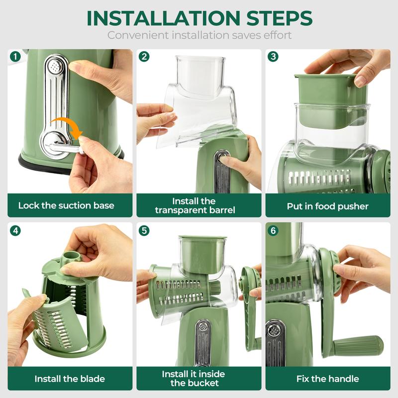 QuickSlice Rotary Kitchen Tool | Hand Crank Drum Grater and Slicer with Suction Base