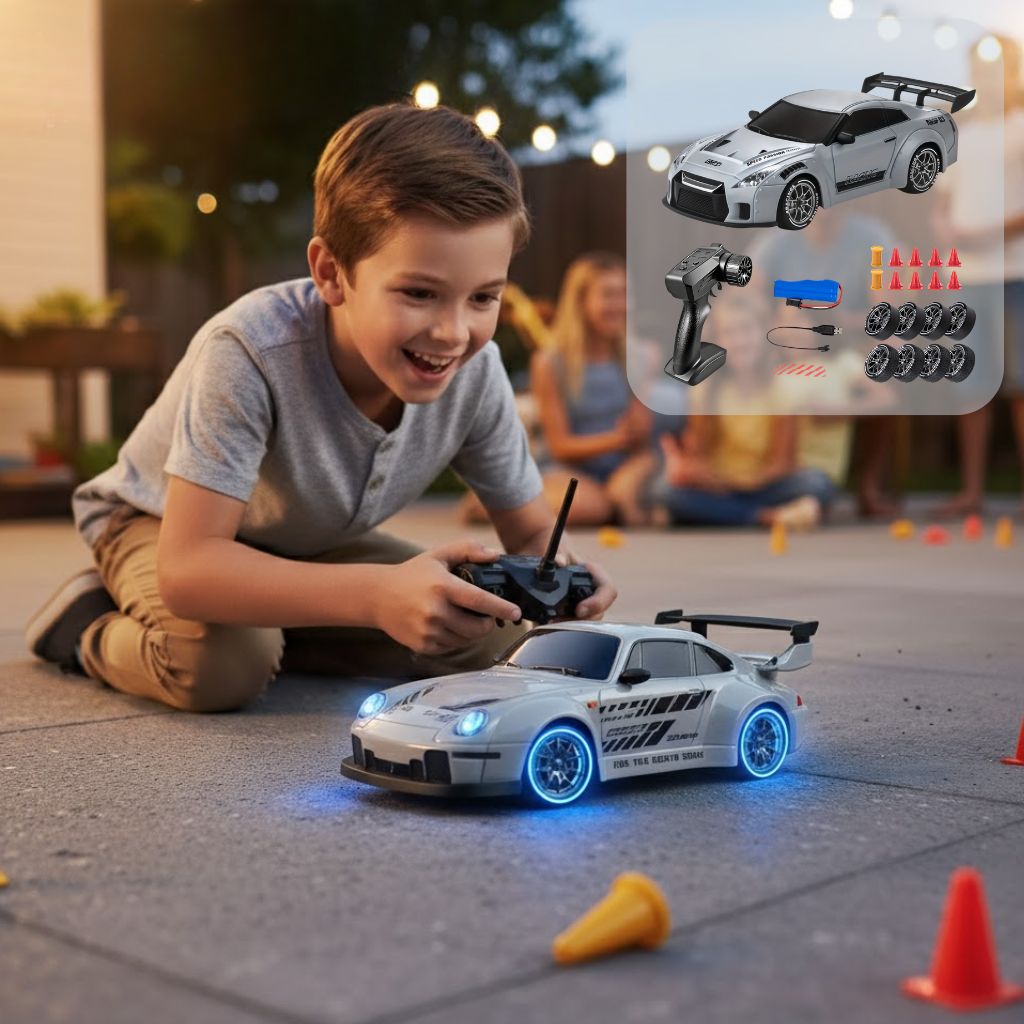 RC Drift Car 1:24 Scale | 4WD System with LED Wheels | USB Rechargeable Battery for Indoor and Outdoor Racing Fun