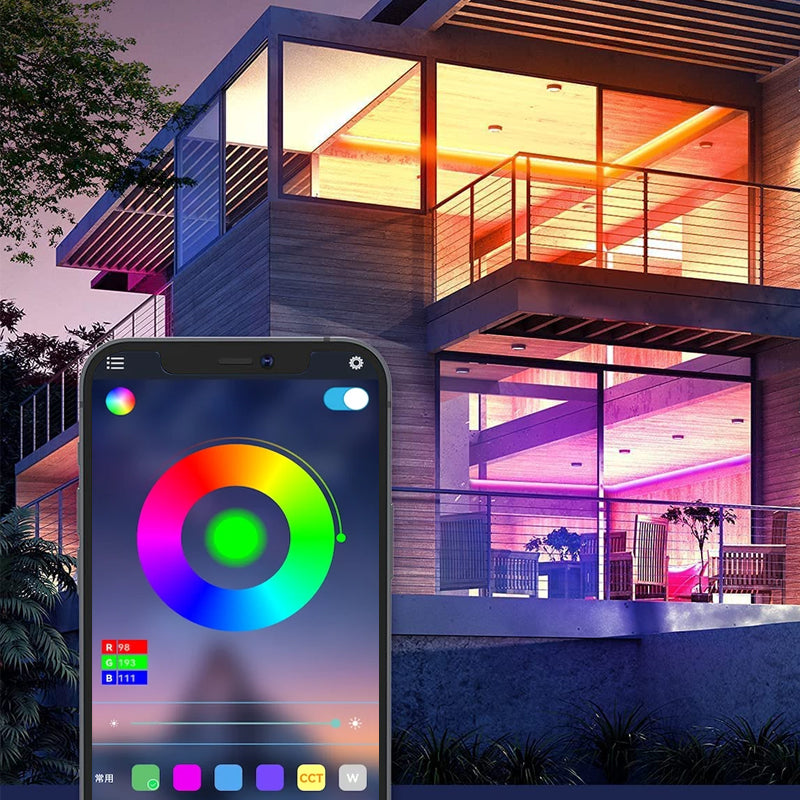 RGB LED Strip Light | Bluetooth App and Remote Control | Cuttable, Flexible Tape with Self-Adhesive Backing for Any Surface