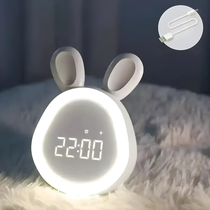 Rabbit Digital Alarm Clock | Glowing Face, USB Charging