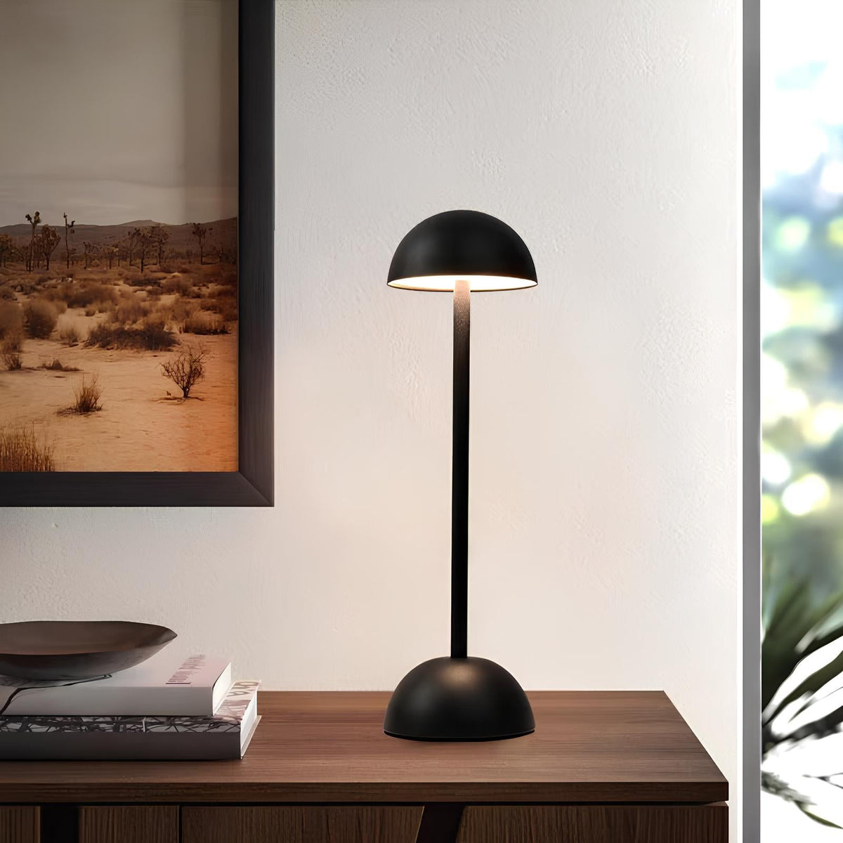 Rechargeable Table Lamp, Iron, 34 x 10 cm | White or Black, Stepless Dimmer | Cordless 10-16 Hour Battery, 3 White Tones