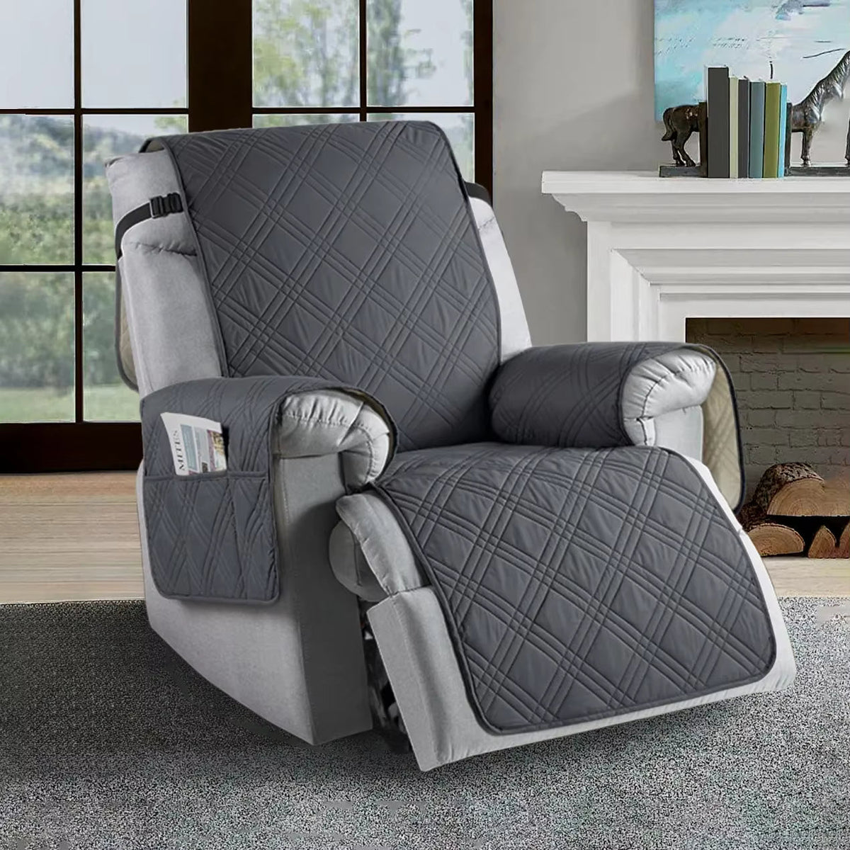 Recliner Chair Cover | Quilted Finish, Side Storage Pocket