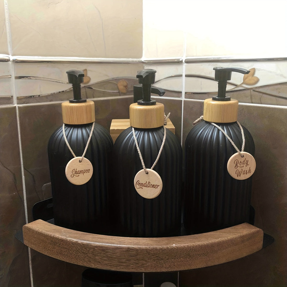 Refillable Shampoo Bottle Set with Pump Dispensers | 3-Piece Bottles | Keeps Bathroom Countertops Neat and Organised