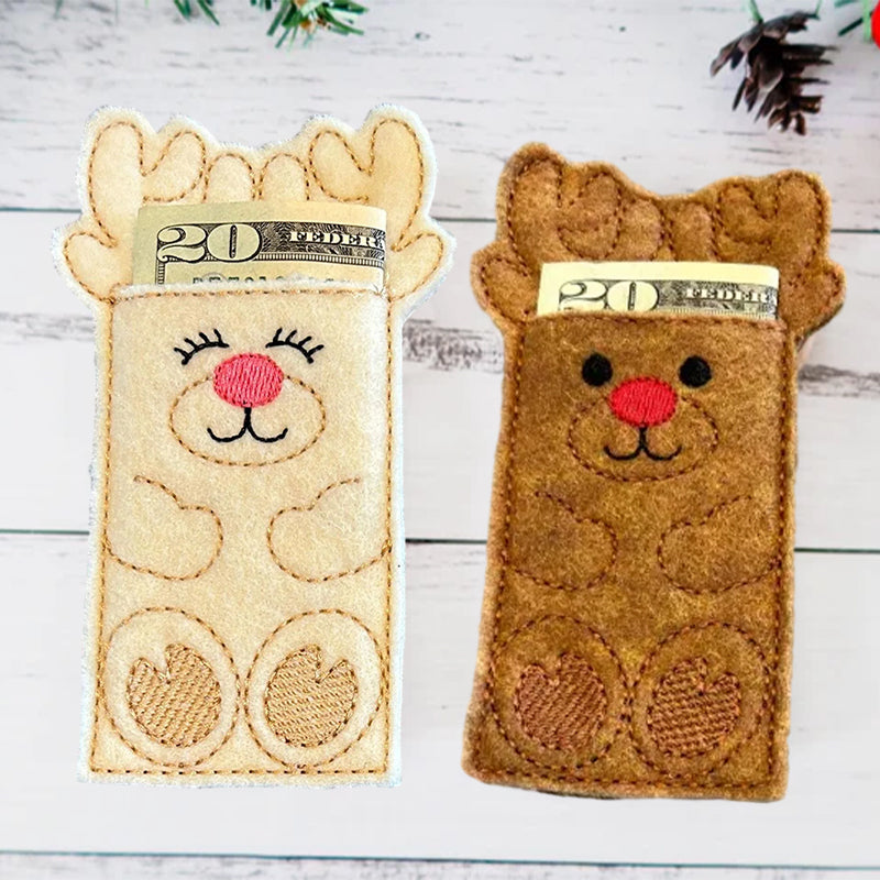 Reindeer Money Holder Sleeve | Felt Gift Card & Cash Pocket Decoration | Handmade Christmas Table Place Setting