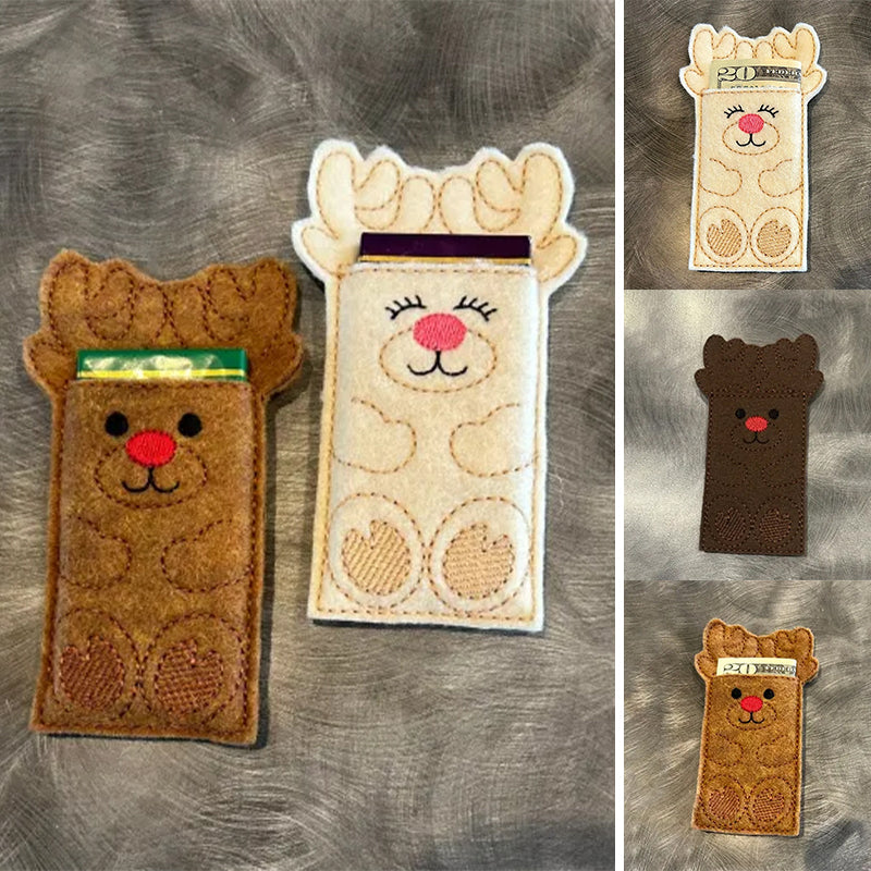 Reindeer Money Holder Sleeve | Felt Gift Card & Cash Pocket Decoration | Handmade Christmas Table Place Setting