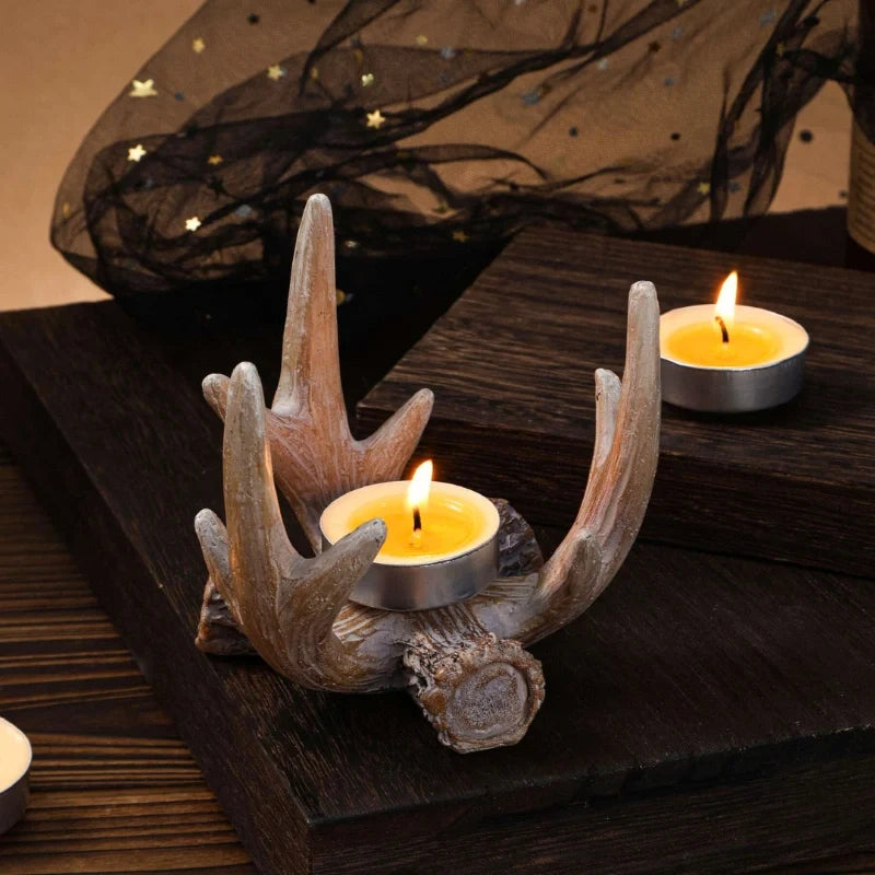 Resin Candle Holder 9 x 9 x 9 cm | Antler Design, Carved Detail | Casts Soft Ambient Shadows for Calm, Reflective Spaces