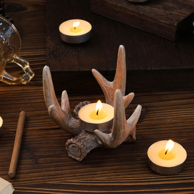Resin Candle Holder 9 x 9 x 9 cm | Antler Design, Carved Detail | Casts Soft Ambient Shadows for Calm, Reflective Spaces