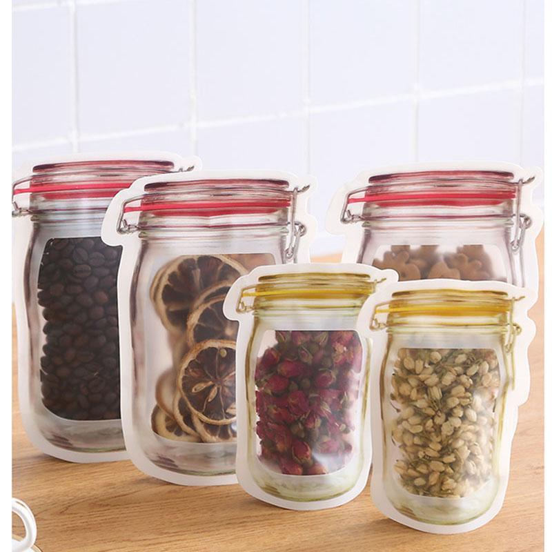 Reusable Storage Bags 10-Pack | Stand-Up Mason Jar Design | Dishwasher-Safe Pantry, Fridge & On-the-Go Snack Storage