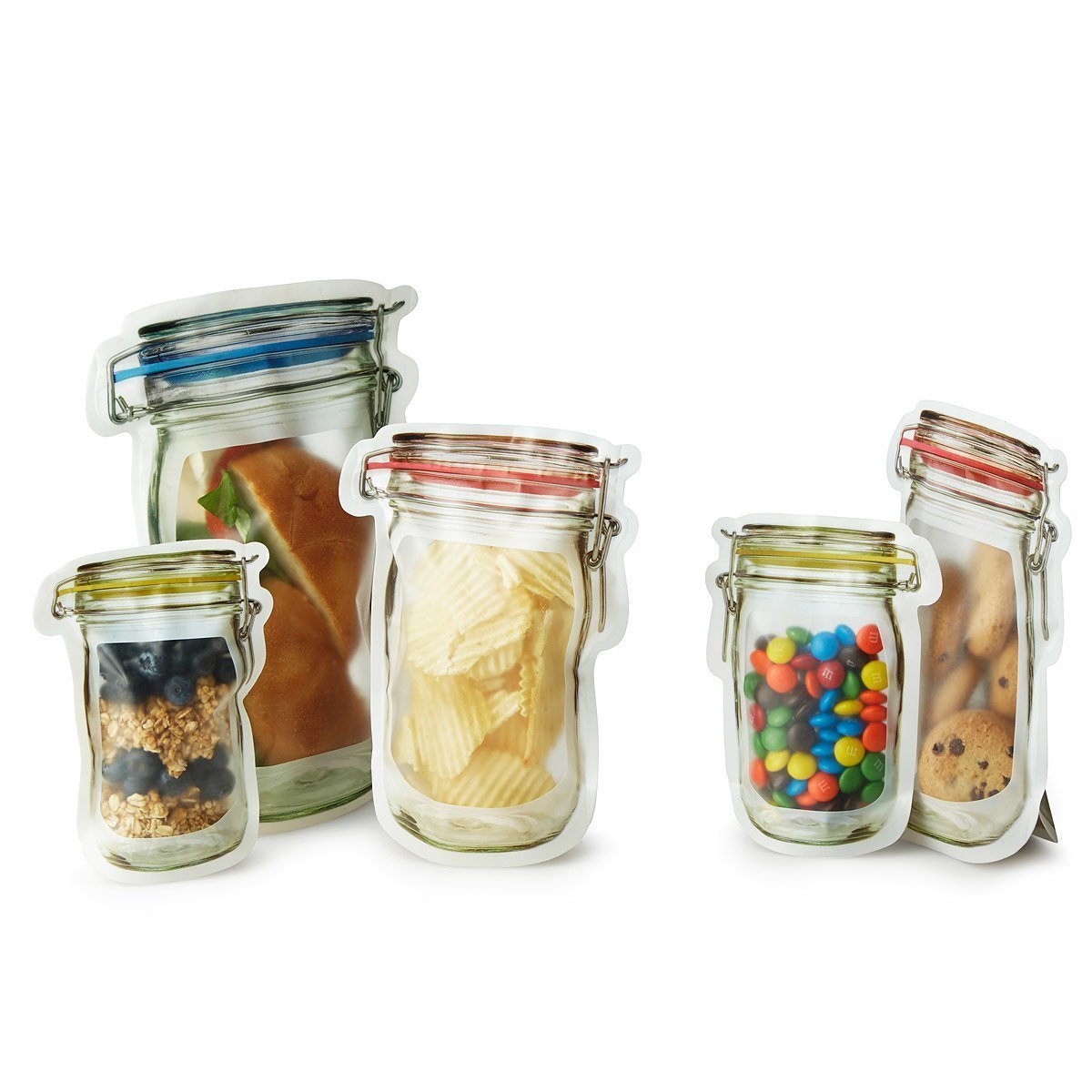 Reusable Storage Bags 10-Pack | Stand-Up Mason Jar Design | Dishwasher-Safe Pantry, Fridge & On-the-Go Snack Storage