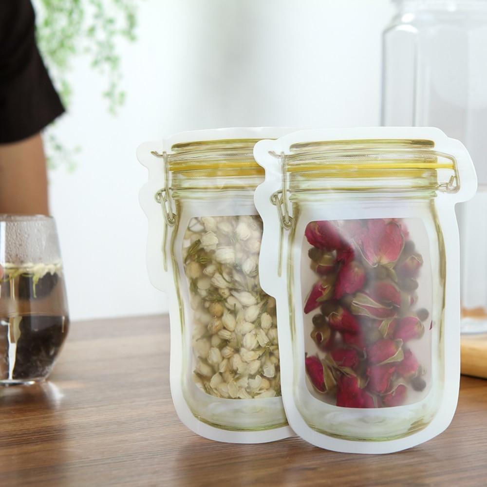 Reusable Storage Bags 10-Pack | Stand-Up Mason Jar Design | Dishwasher-Safe Pantry, Fridge & On-the-Go Snack Storage