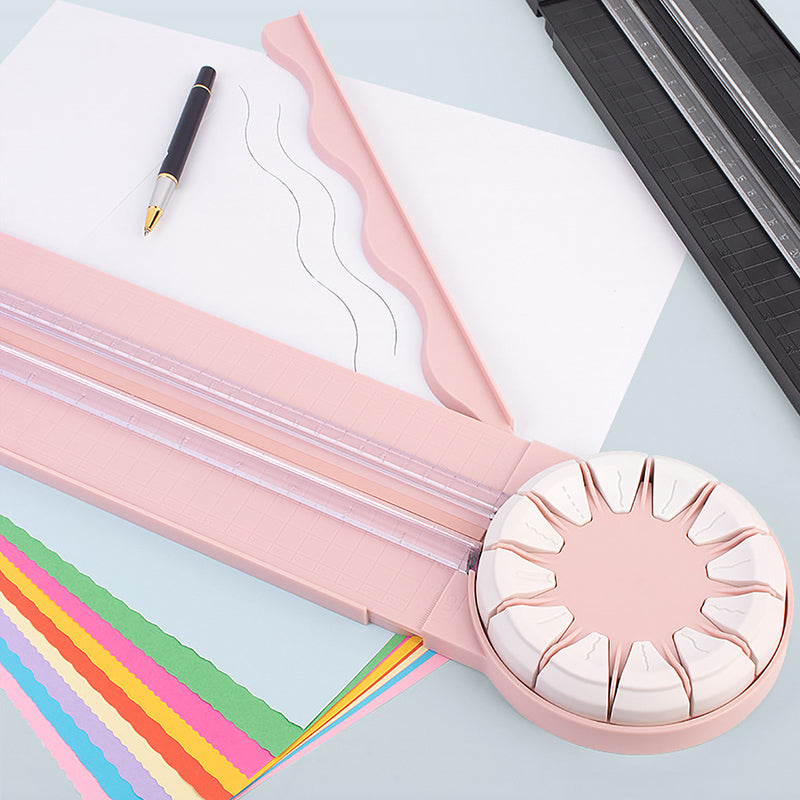 Rotary Paper Cutter 12-in-1 Cutting Heads, ABS Body | Pink or Black | Straight, Wavy, Perforated and Zigzag Edges