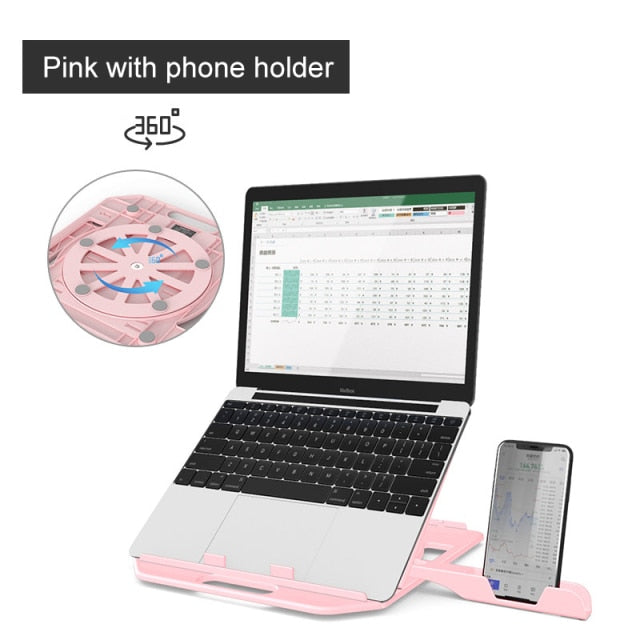 Rotating Laptop Stand Adjustable Foldable Portable with Phone Holder