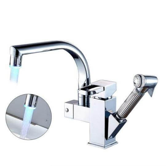 Rotating Sink Faucet 360 Swivel Brass Ceramic Valve with Pull-Out Sprayer