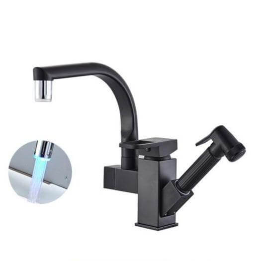 Rotating Sink Faucet 360 Swivel Brass Ceramic Valve with Pull-Out Sprayer