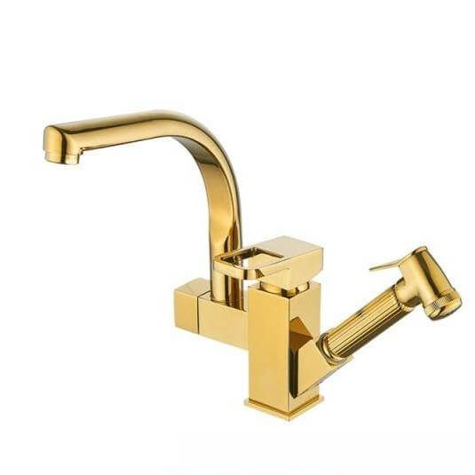Rotating Sink Faucet 360 Swivel Brass Ceramic Valve with Pull-Out Sprayer