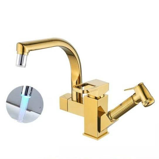Rotating Sink Faucet 360 Swivel Brass Ceramic Valve with Pull-Out Sprayer