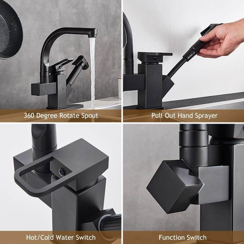 Rotating Sink Faucet 360 Swivel Brass Ceramic Valve with Pull-Out Sprayer