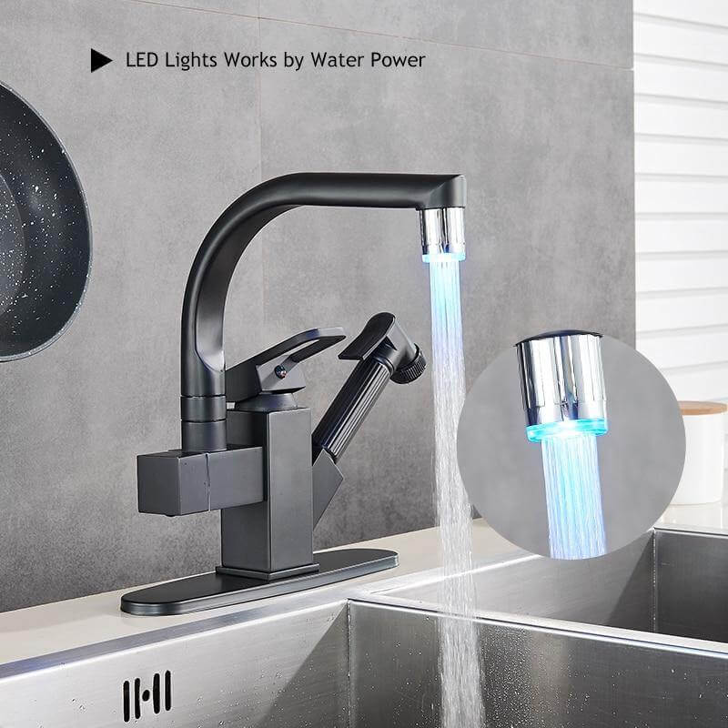Rotating Sink Faucet 360 Swivel Brass Ceramic Valve with Pull-Out Sprayer