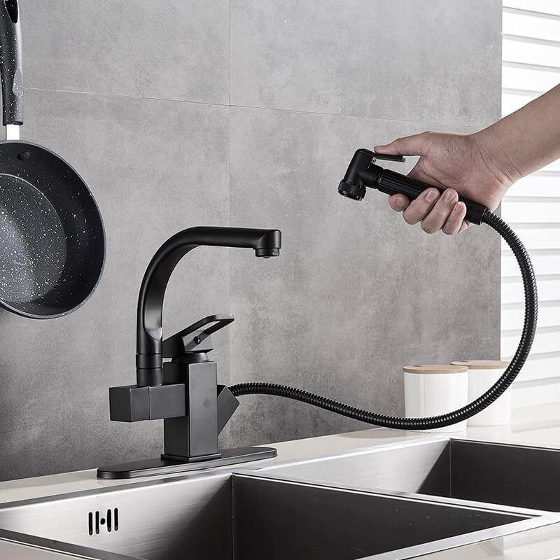 Rotating Sink Faucet 360 Swivel Brass Ceramic Valve with Pull-Out Sprayer