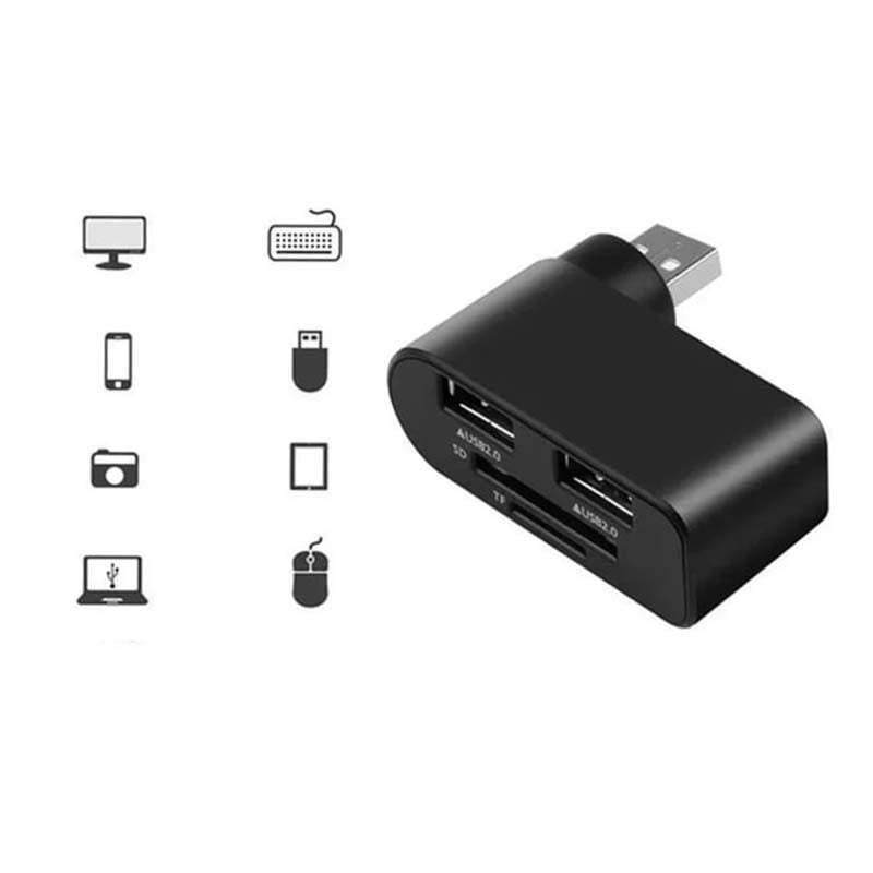 Rotating USB Hub 4-in-1 Portable Compact ABS with SD/MicroSD Card Reader