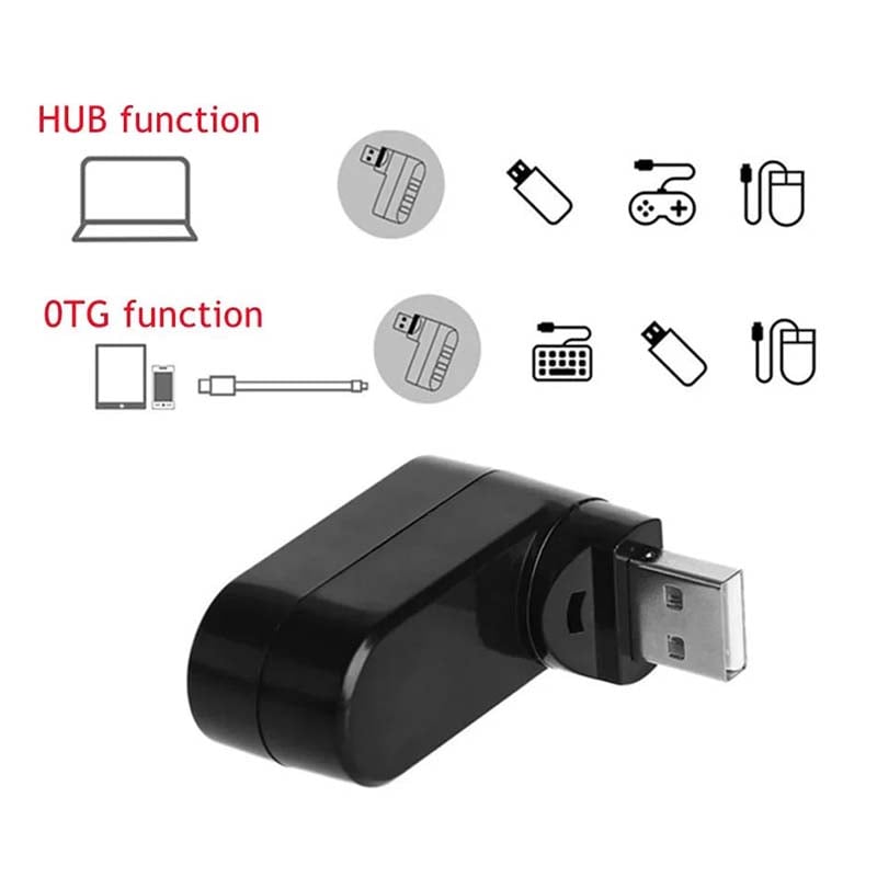 Rotating USB Hub 4-in-1 Portable Compact ABS with SD/MicroSD Card Reader