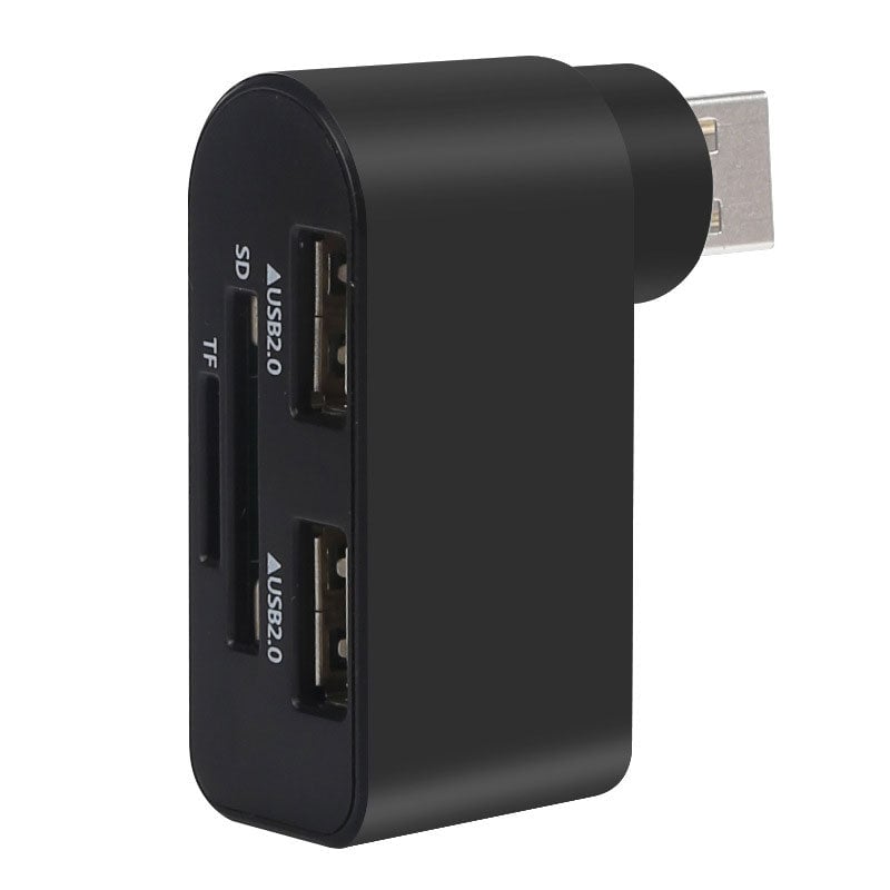 Rotating USB Hub 4-in-1 Portable Compact ABS with SD/MicroSD Card Reader