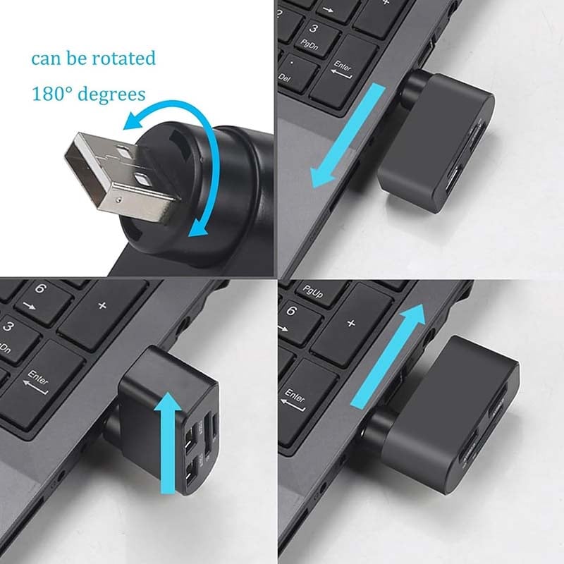 Rotating USB Hub 4-in-1 Portable Compact ABS with SD/MicroSD Card Reader