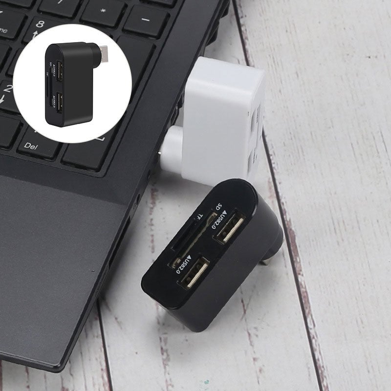 Rotating USB Hub 4-in-1 Portable Compact ABS with SD/MicroSD Card Reader