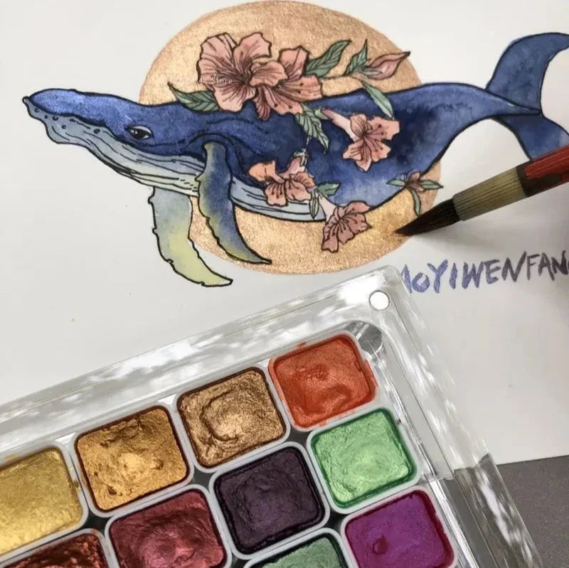 Watercolour Paint Set Shimmer Metallic 20 Colours with Smooth Application 4