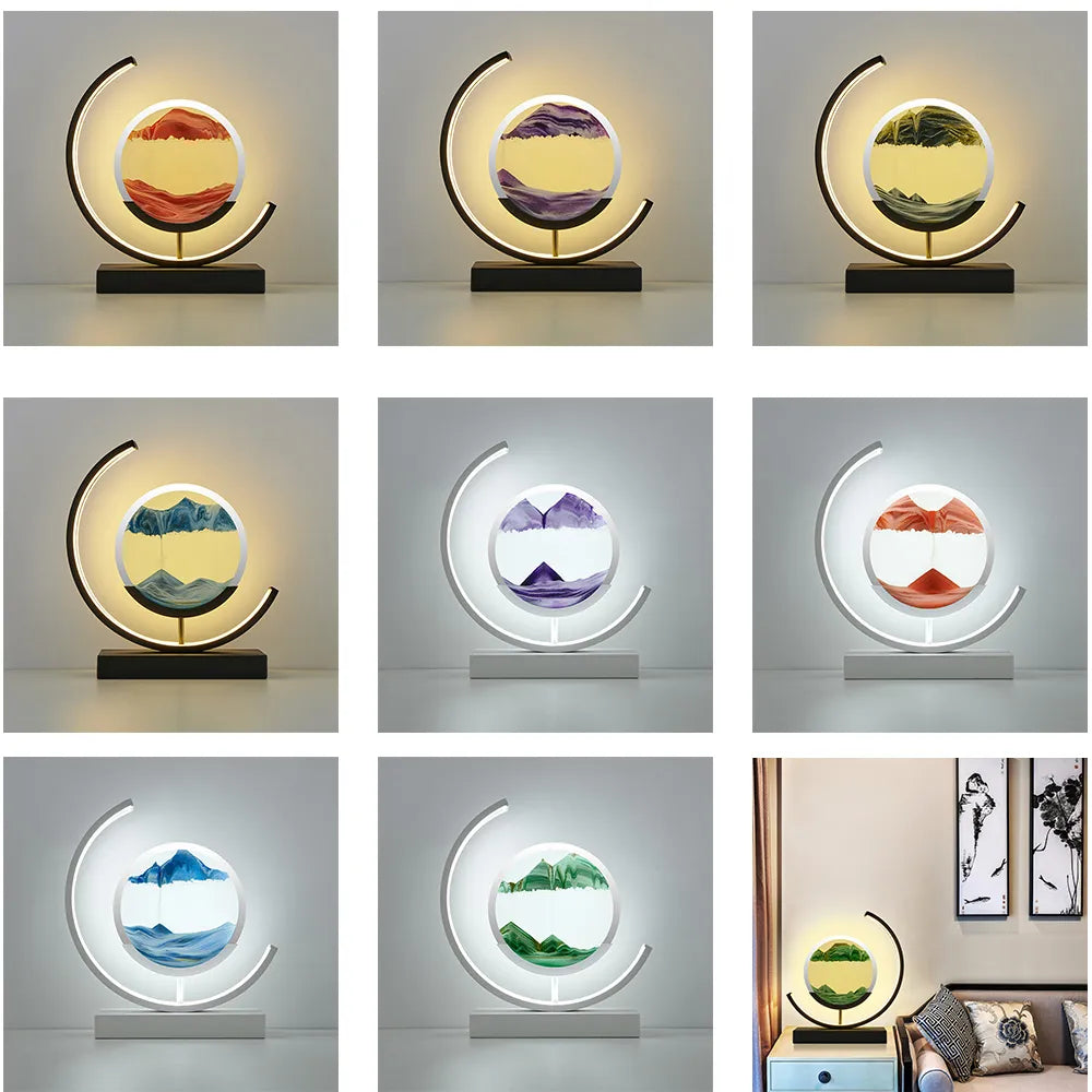 Sand Art Lamp ABS & Glass Frame | Rotating Flowing Sand Patterns | USB-Powered LED Ambient Night Light for Desk & Home