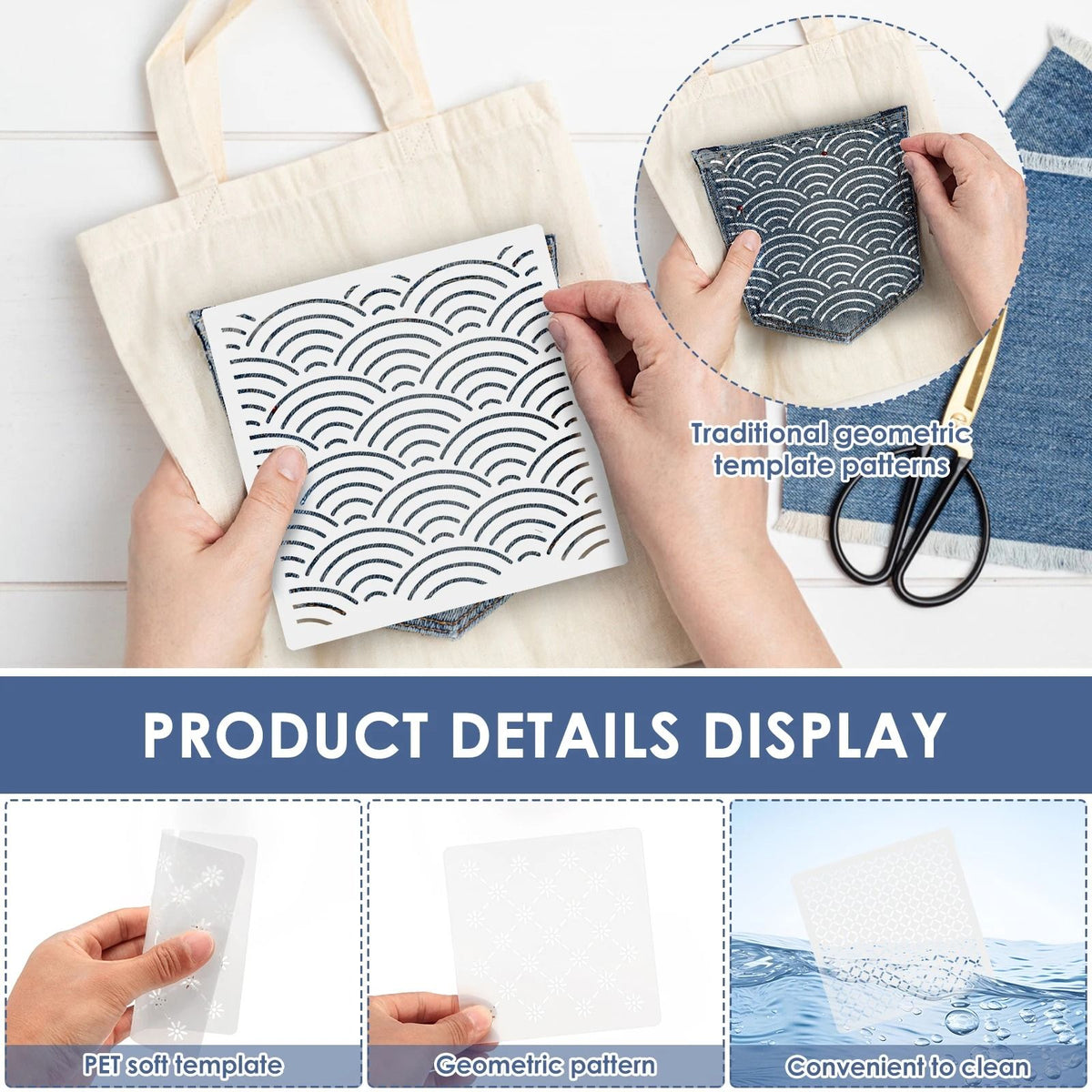Sashiko Embroidery Stencil Kit 12 Piece Set | Reusable Templates with Thread, Needles & Thimble | Beginner Hand Stitching