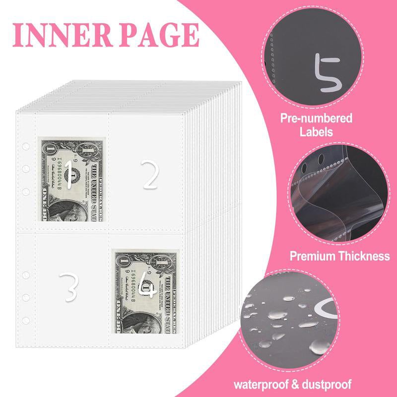 Savings Challenge Binder PU Leather Cover | 100 Labelled Envelope Slots & Tracker Pages | Save Over $5,050 in 100 Days