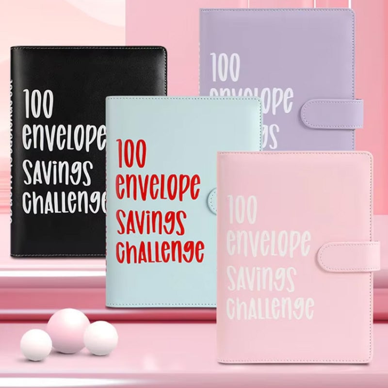 Savings Challenge Binder PU Leather Cover | 100 Labelled Envelope Slots & Tracker Pages | Save Over $5,050 in 100 Days