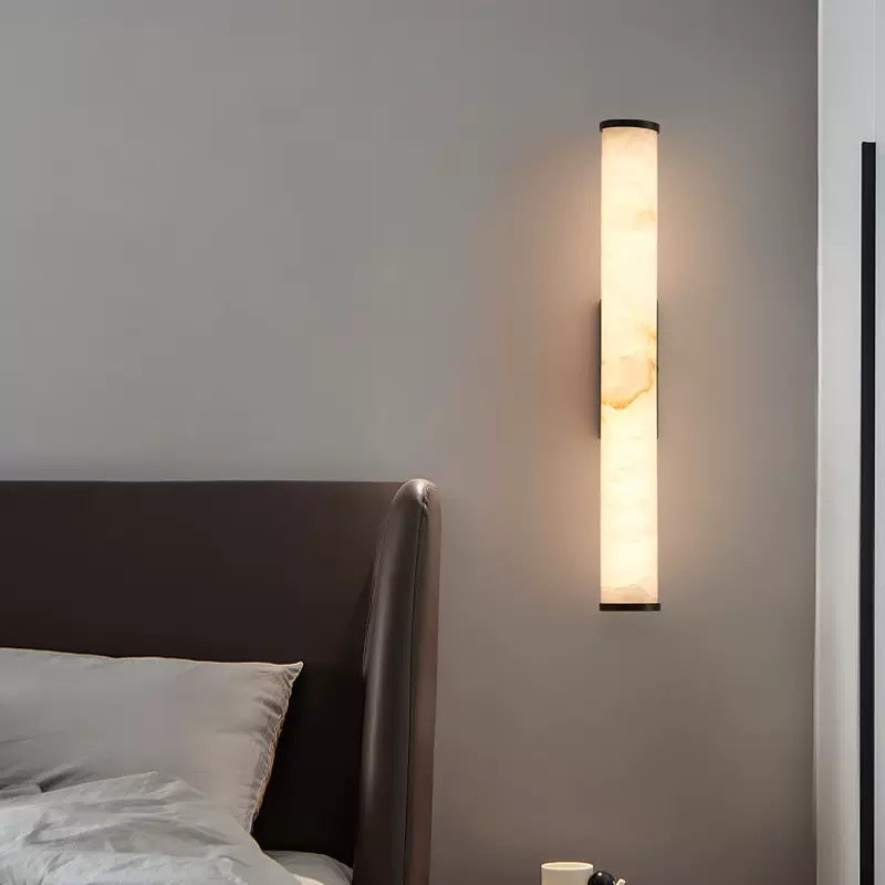 Sconce Lamp Marble-Effect Resin Minimalist LED with Copper-Toned Accents