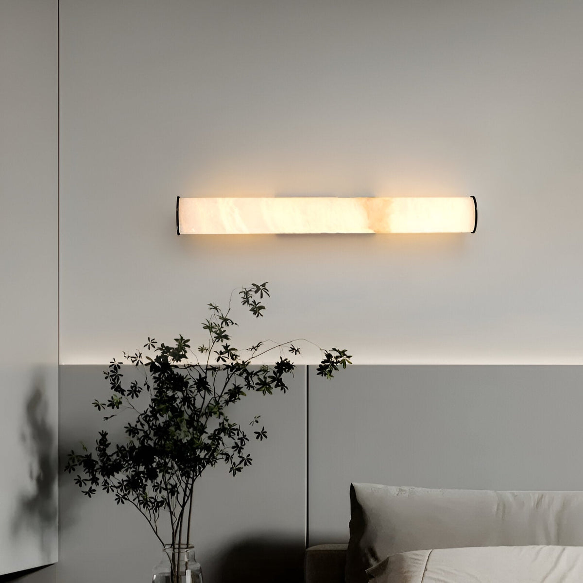 Sconce Lamp Marble-Effect Resin Minimalist LED with Copper-Toned Accents