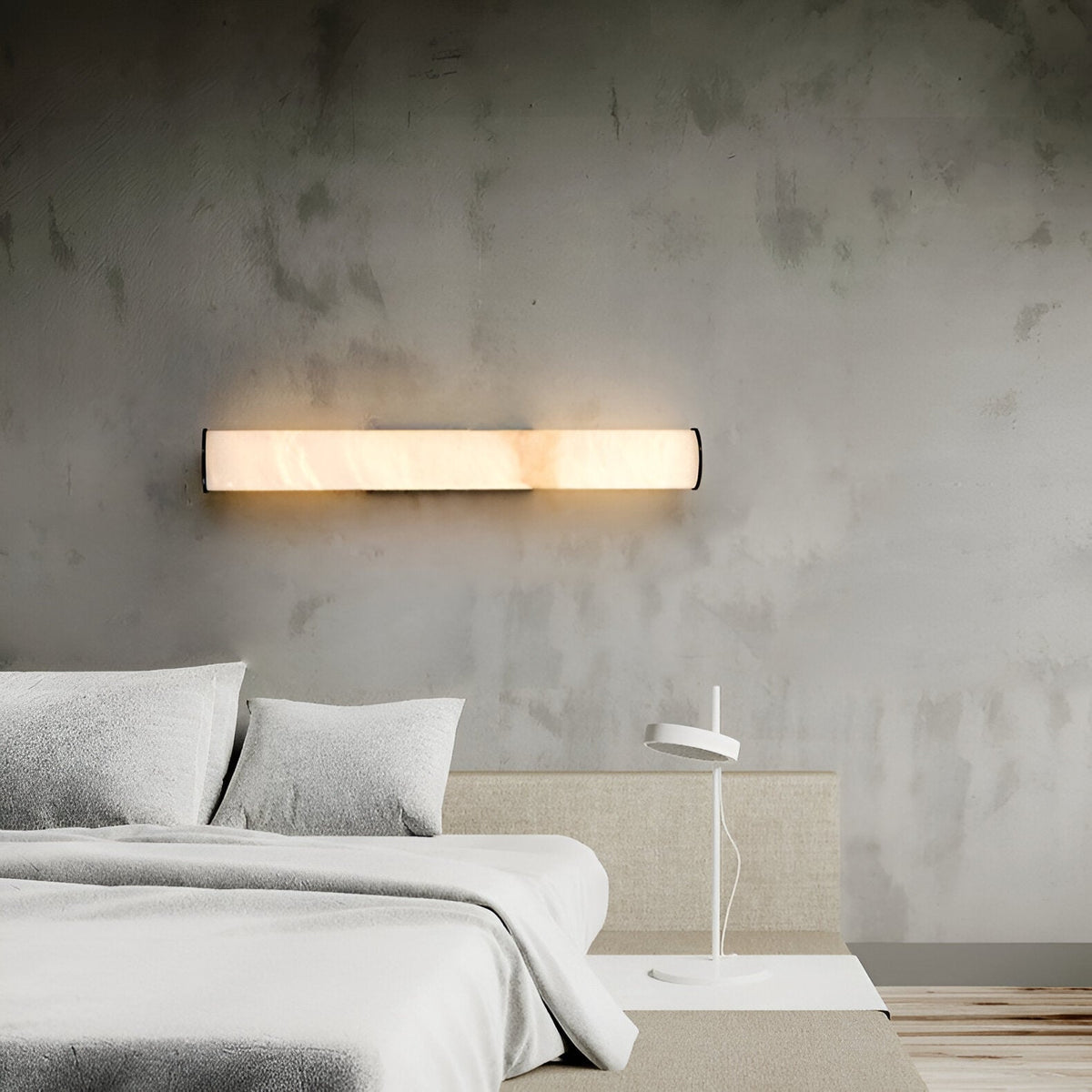 Sconce Lamp Marble-Effect Resin Minimalist LED with Copper-Toned Accents