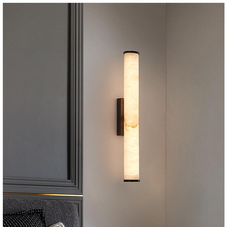 Sconce Lamp Marble-Effect Resin Minimalist LED with Copper-Toned Accents