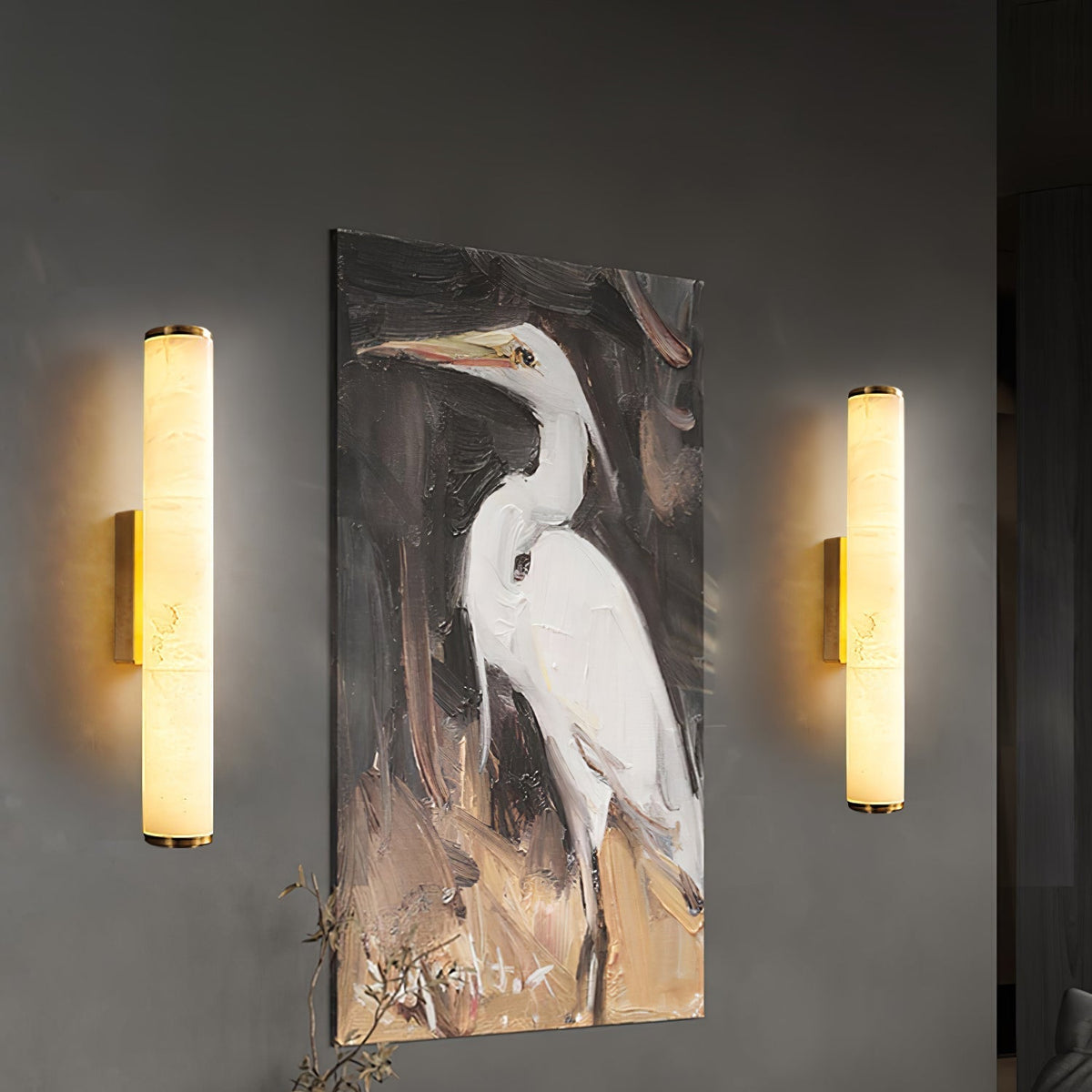 Sconce Lamp Marble-Effect Resin Minimalist LED with Copper-Toned Accents