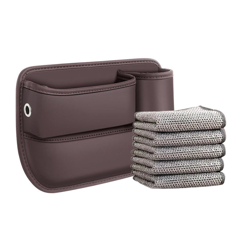 Seat Gap Storage Box Leather | Fits Driver & Co-Driver Seat Gaps | Stops Items Falling, Reserved Charging Port