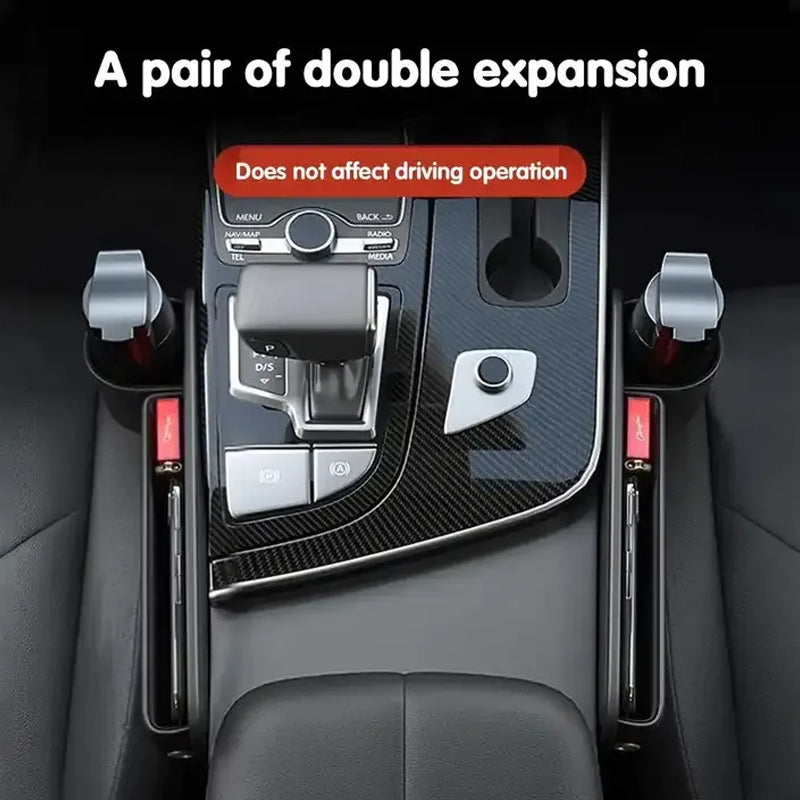 Seat Gap Storage Box Leather | Fits Driver & Co-Driver Seat Gaps | Stops Items Falling, Reserved Charging Port