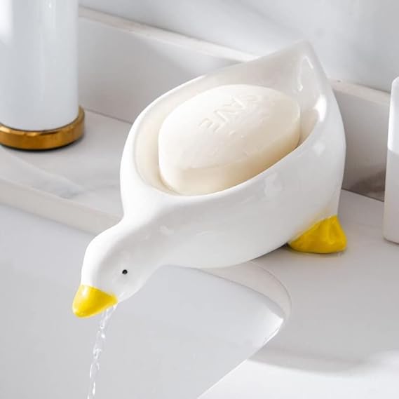 Self-Draining Soap Dish Plastic | Swan-Shaped Design with Tilted Drainage | Keeps Soap Dry, No Drilling Needed