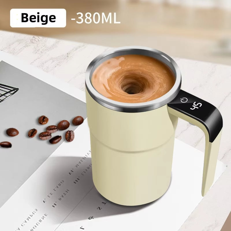 Self Mixing Coffee Mug Electric | Automatic Magnetic Stirring in 20 Seconds | Rechargeable USB-C, IP67 Waterproof