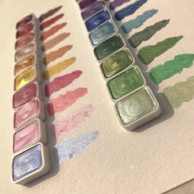 Shimmer Watercolour Paint Set 20 Colours | Mica Pigment Metallic Shine | Blends Easily, Lightfast Mineral Pigments