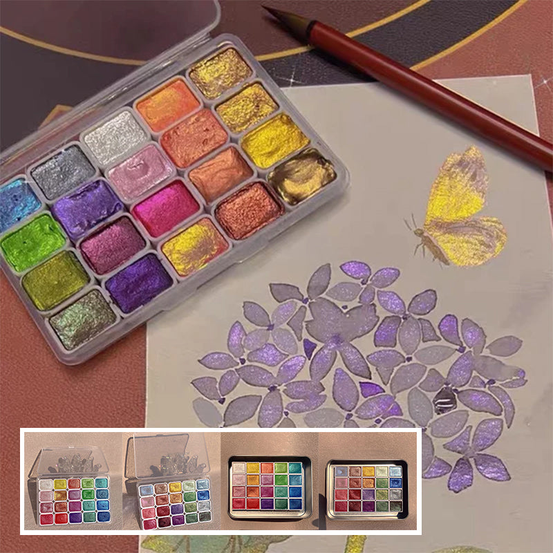 Shimmer Watercolour Paint Set 20 Colours | Mica Pigment Metallic Shine | Blends Easily, Lightfast Mineral Pigments