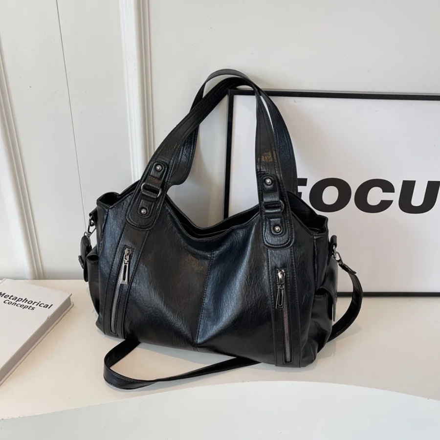 Shoulder Bag - PU Leather - Multi-Compartment - Adjustable Strap - Zip Pockets