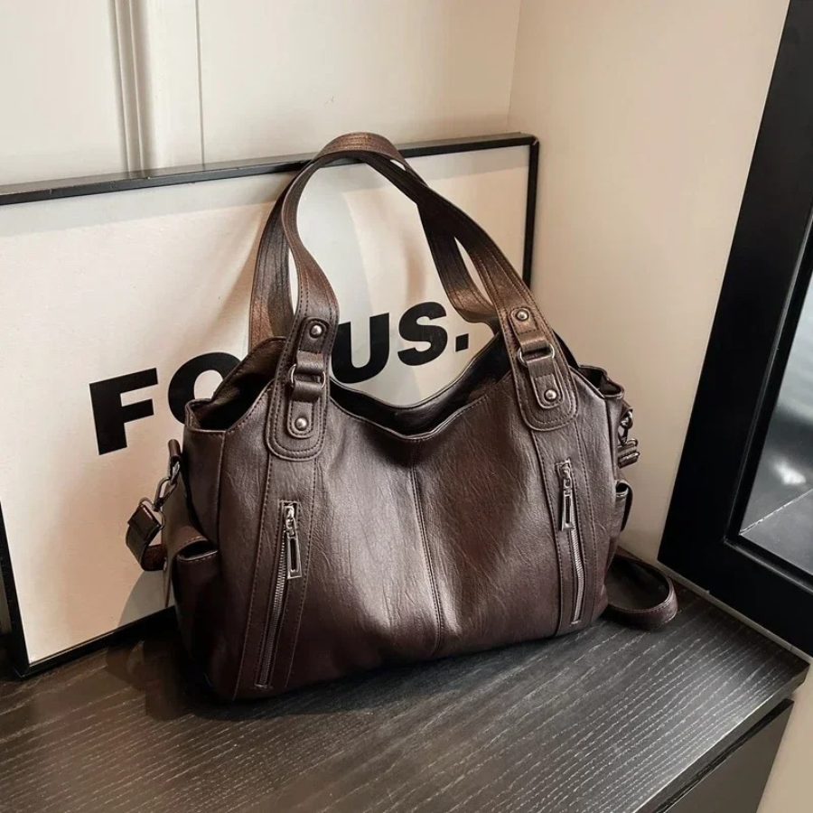 Shoulder Bag - PU Leather - Multi-Compartment - Adjustable Strap - Zip Pockets