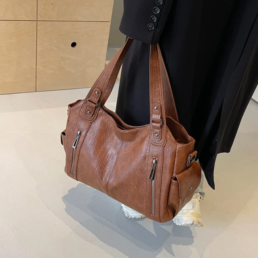 Shoulder Bag - PU Leather - Multi-Compartment - Adjustable Strap - Zip Pockets